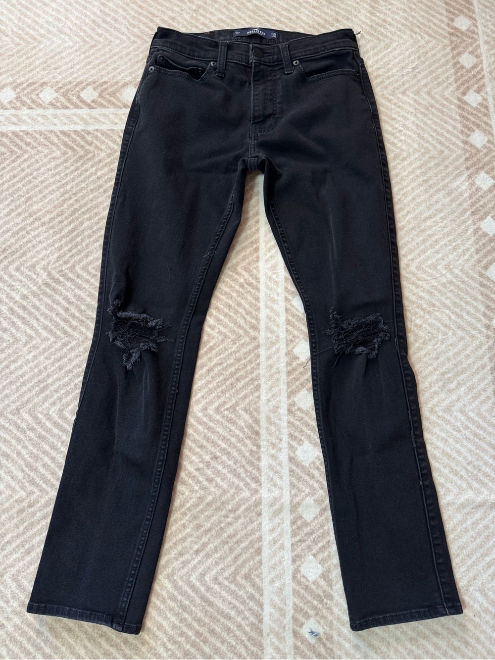 Hollister Black Slim Straight Ripped Knee Jeans